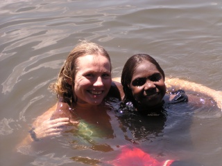 Lisa and friend swimming