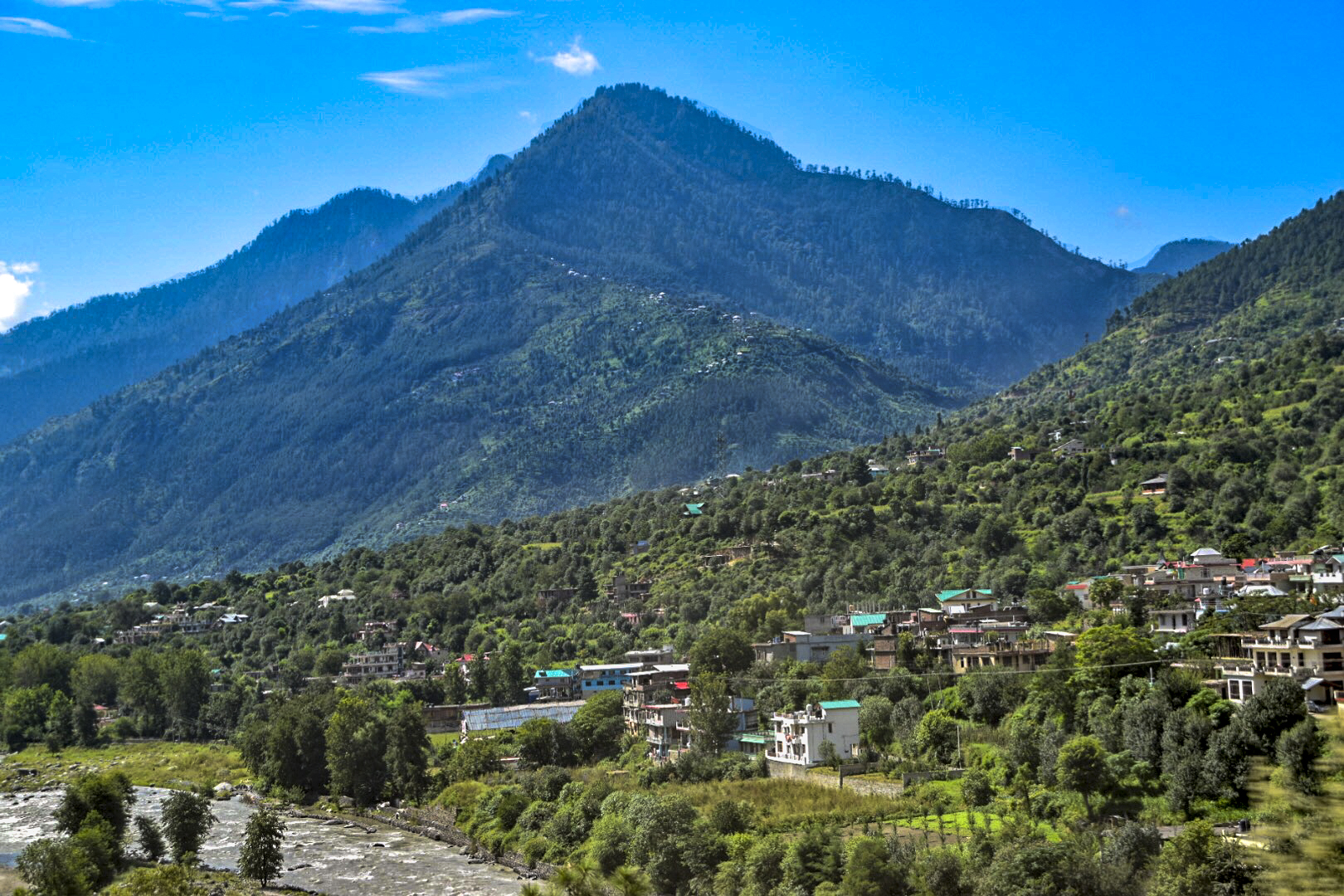 City and houses in the scenic hills and Mountains