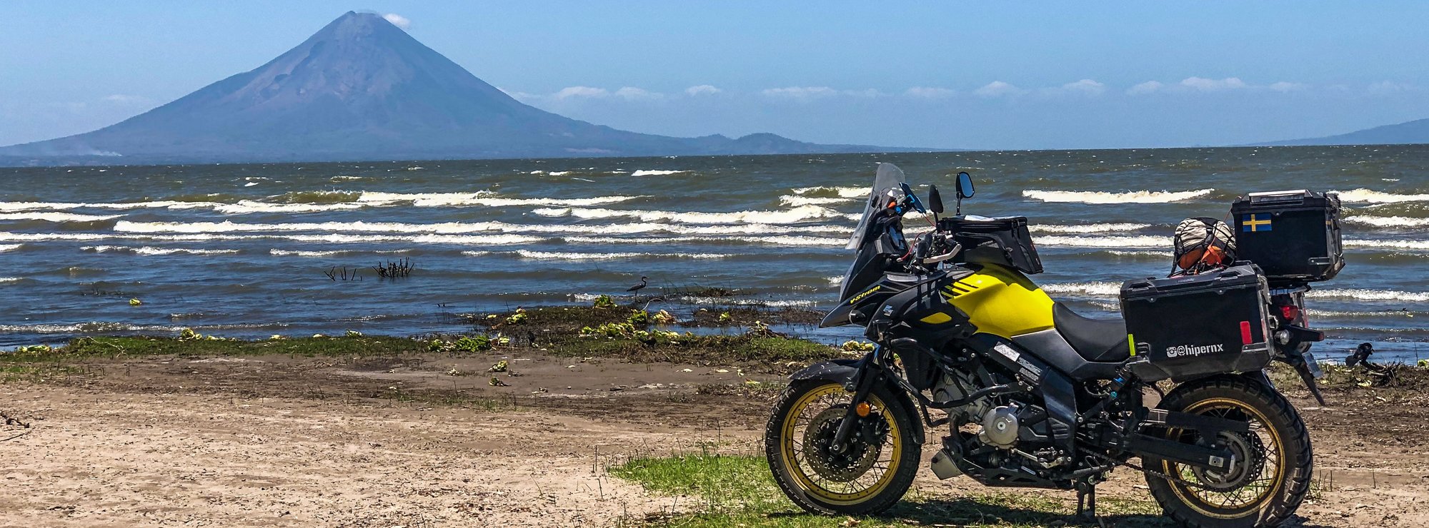 V-Strom 650 in Nicaragua in front of volcano gustafn.com