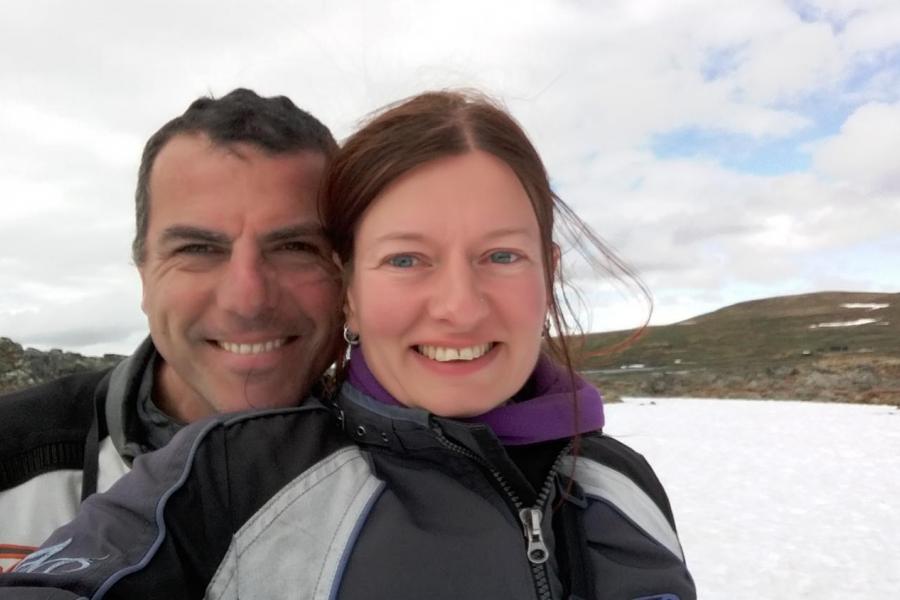 Imogen and James by a glacier