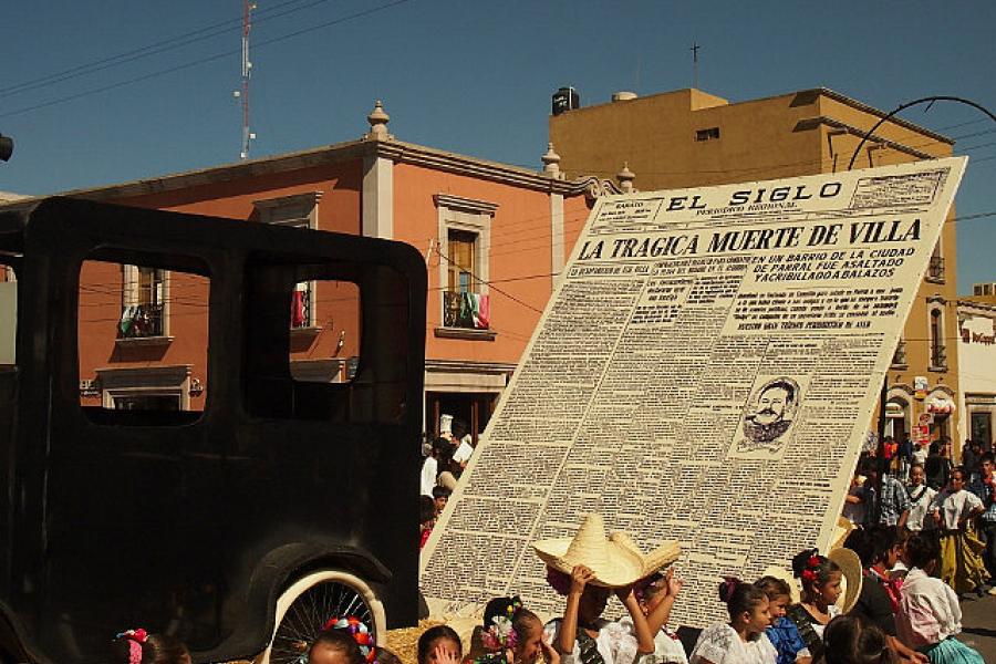 A parade float. The death of Pancho Villa. 20 Nov fiesta