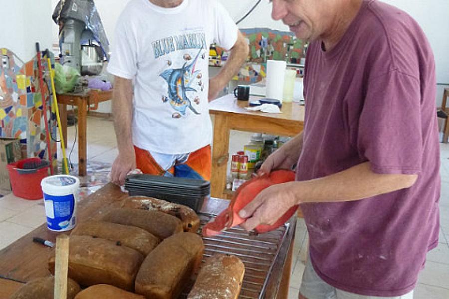 Leon and Mike inspect the first loaves