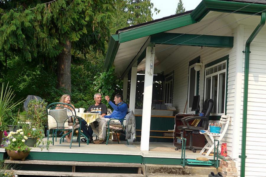 Carol, Peter and Mike on the deck above Revelstoke