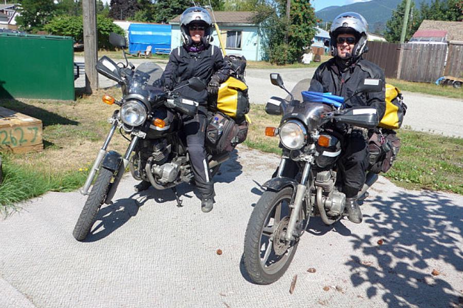 Matt and Fiona on their Honda CB250s