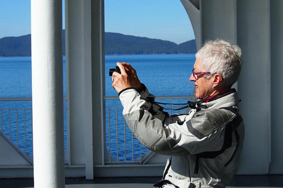 Jo working the camera of the back deck