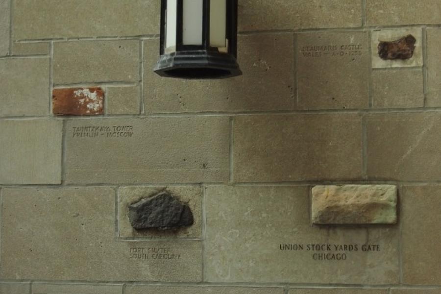 Stomes set in the wall of the Chicago Tribune building