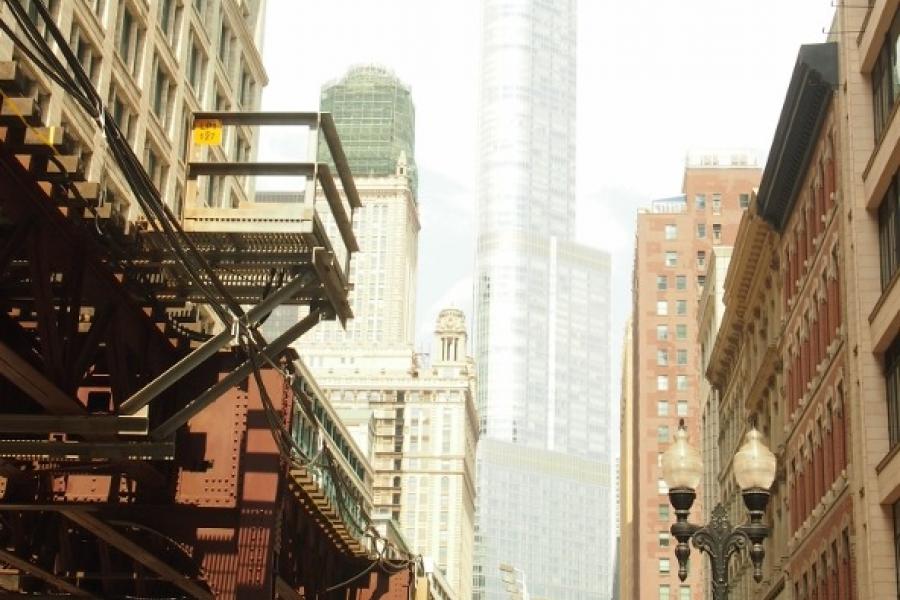 The EL train line with Trump Tower behind