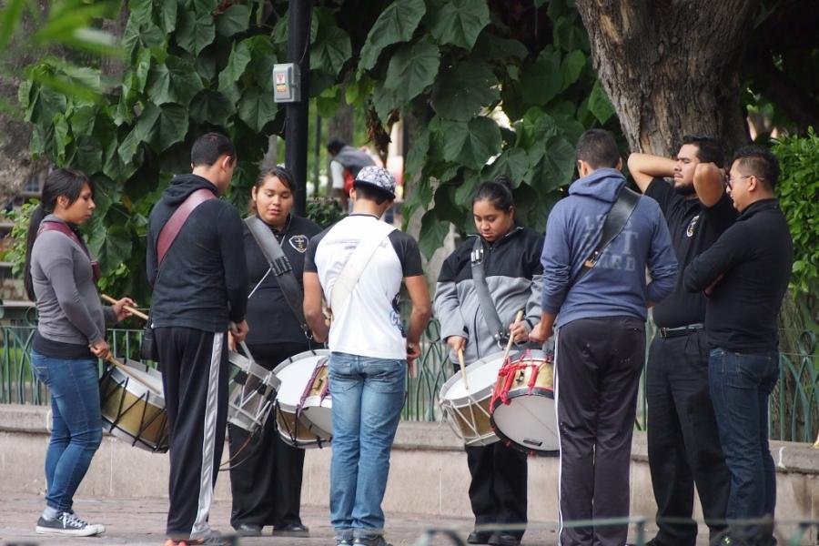 High school students practice in the park