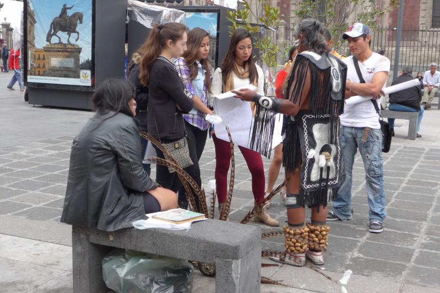 tourists meet Indian in the Zocalo