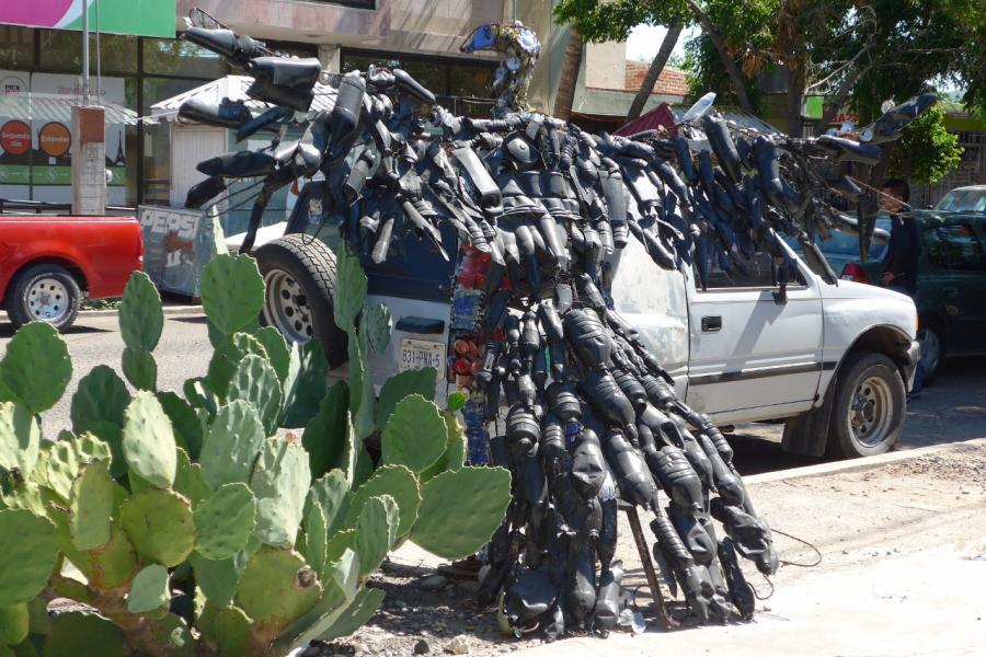 Recycled bottle art in La Paz