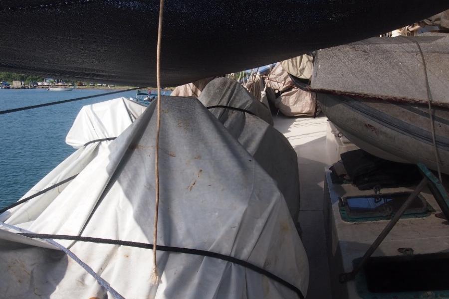 Bikes covered on the foredeck