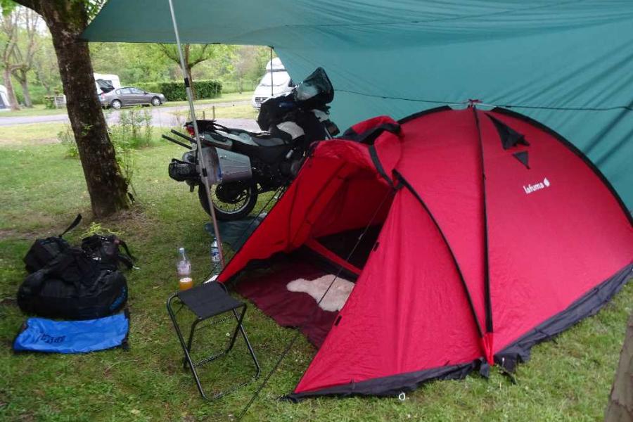 Setting up camp in the Rain