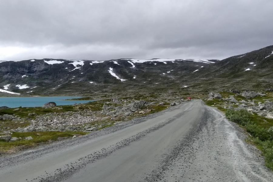 Mountain road and lake