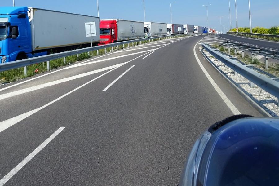 queues and queues of container trucks waiting to enter Turkey