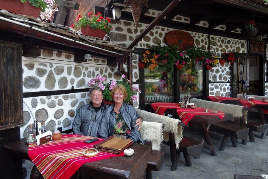 dinner with sheepskin covered chairs.