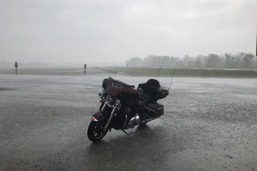 One wet bike in a lot of rain