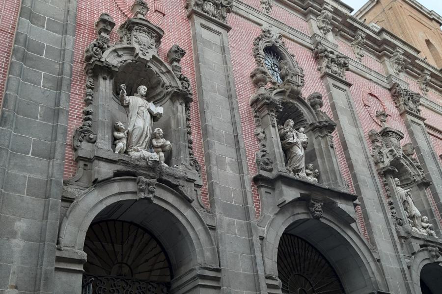 Statues and stonework on building