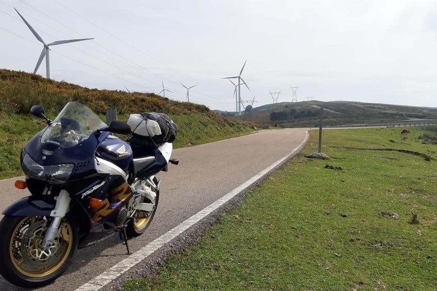 Fireblade in front of wind turbine blades