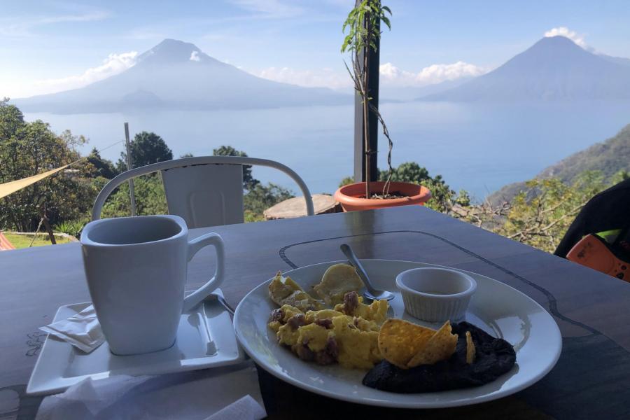 Breakfast overlooking Atitlan Guatemala