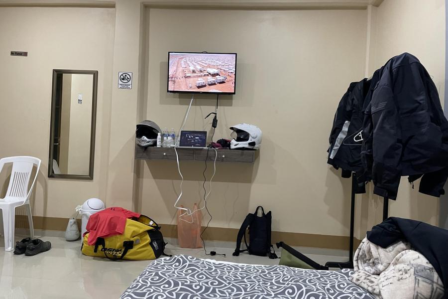 How your hotel room looks when traveling by motorcycle