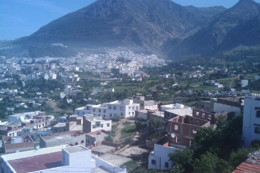 early morning view down into the picturesque town of Chefchouhan