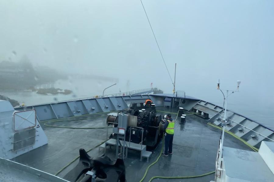 And there was FOG!.  Docking and preparing to load/unload vehicles and passengers.  Not sure where.