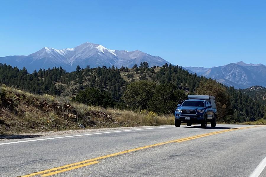 First Snow of the 2023 Fall Season.  It is a dusting on the higher peaks in the Rockies.