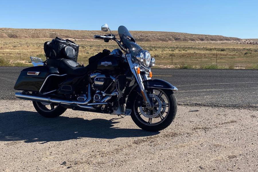 My 2020 Road King.  I have a love/hate relationship with this bike.  I hate the 850 pounds but love the ride on the interstate.  Maybe name it Black Beauty?