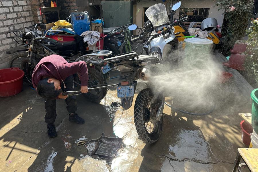 Motorcycle being washed