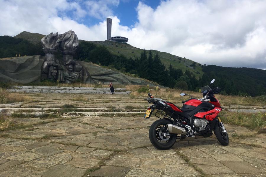 Buzludzha with smaller monument in foreground