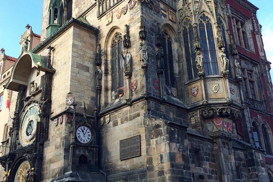 The Old Town hall with a weird kind of clock 