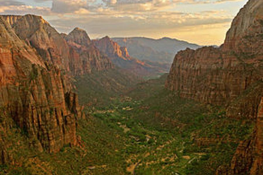 Zion Canyon as seen from the top of Angels Landing at sunset