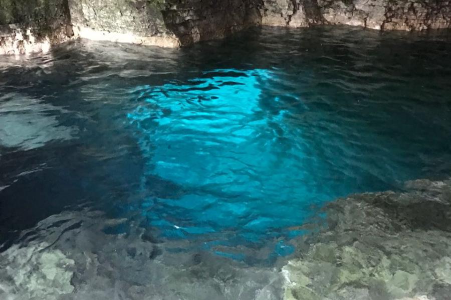 View from inside the Grotto at the underwater passage to the lake