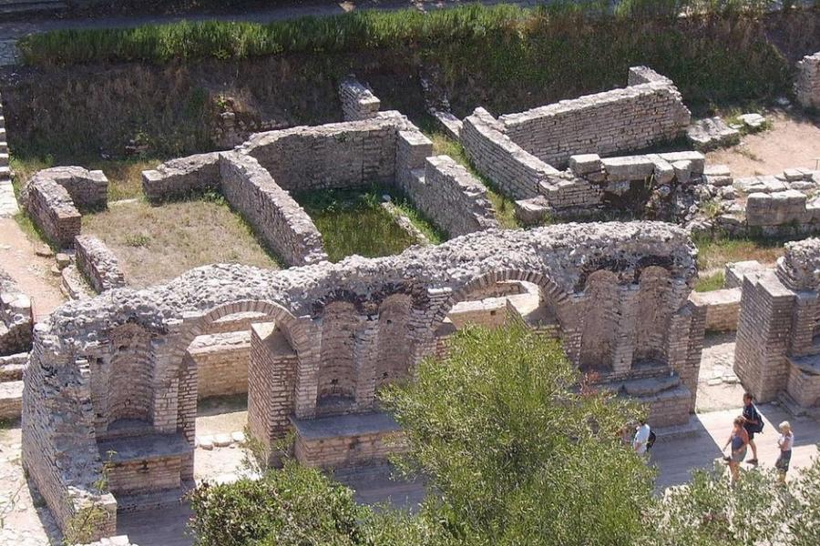 Looking down toward the theatre and agora, Butrint archaeological site, Albania