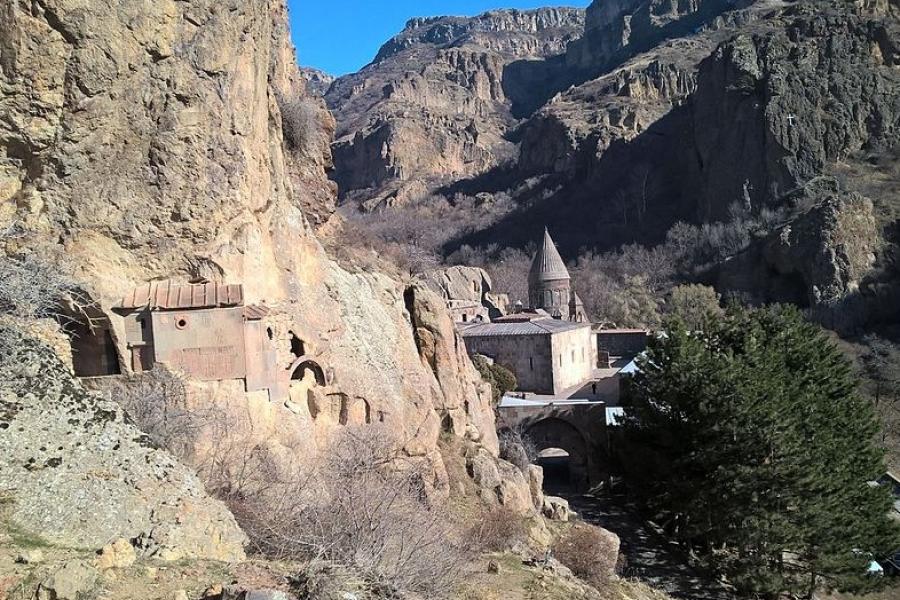 Geghard Monastery on a mountain side, Armenia