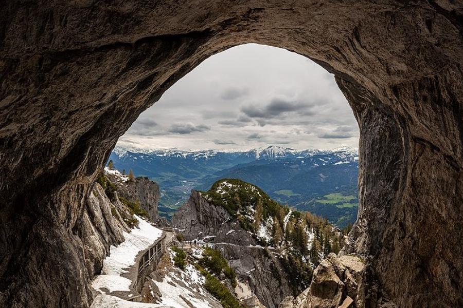 Looking out from the Eisriesenwelt Cave