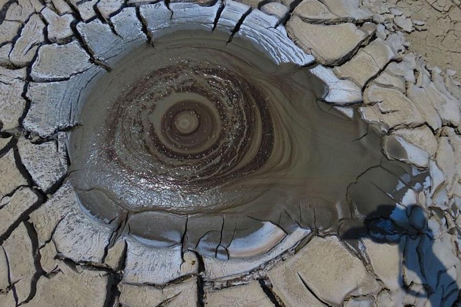 A bubbling mud crater