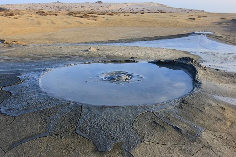 Close up of a crater, mud volcanoes of Azerbaijan