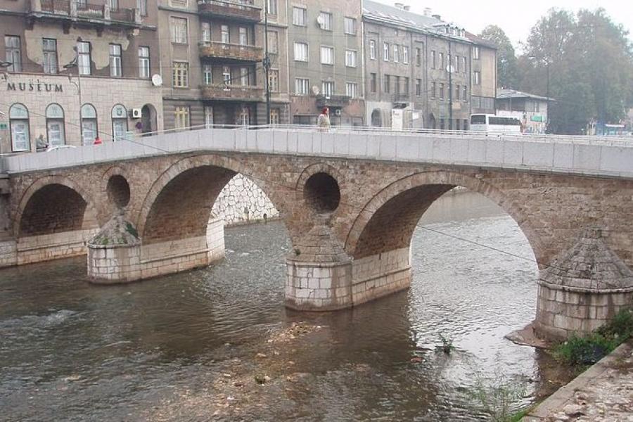 View of the museum and the Latin Bridge, Bosnia