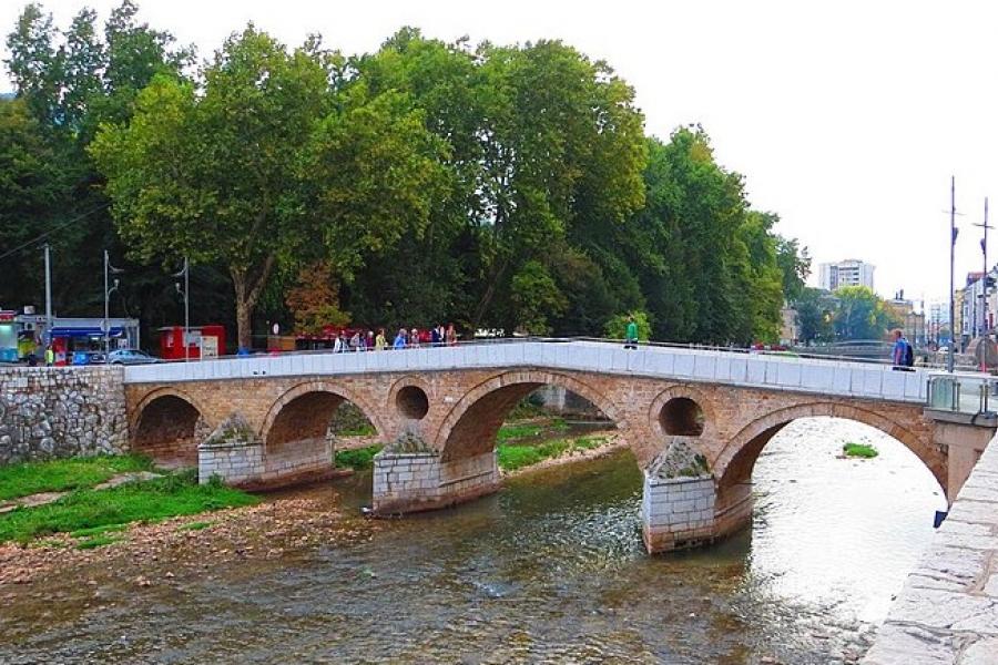 Pedestrians on the Latine Bridge, Bosnia