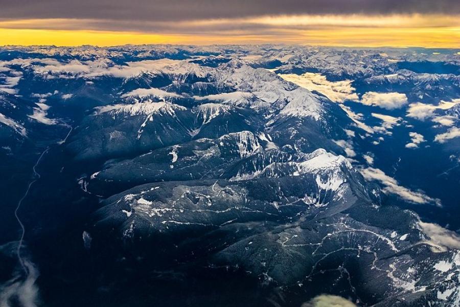 Aerial view of a part of the Canadian Rockies