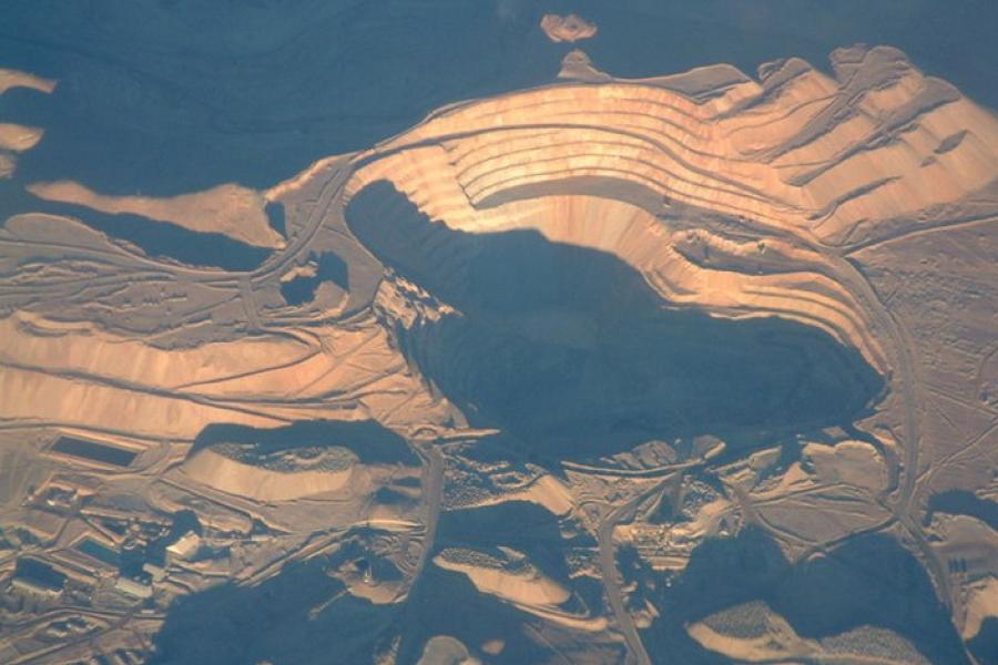 Sunset aerial view of the Chuquicamata copper mine