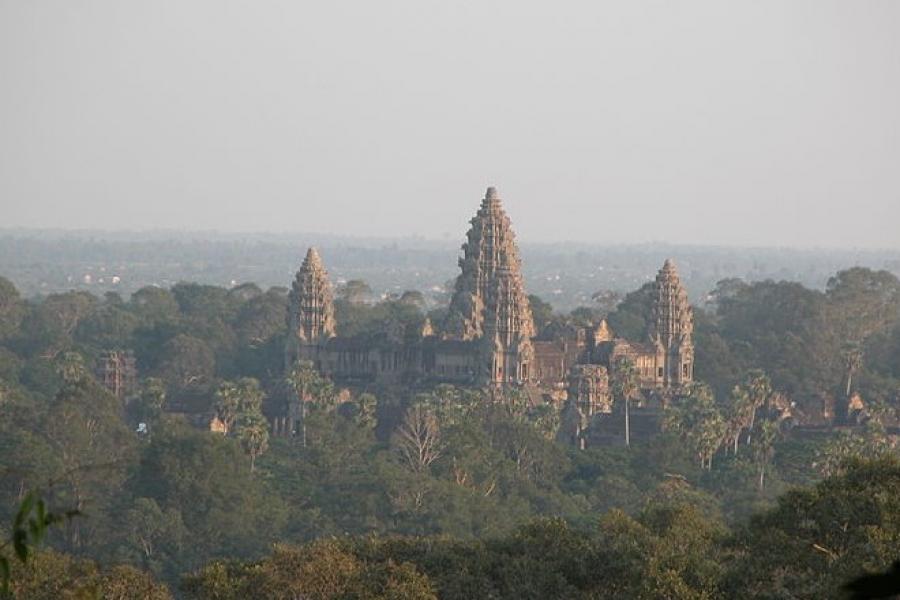 Long-range vista of an Angkor Wat temple