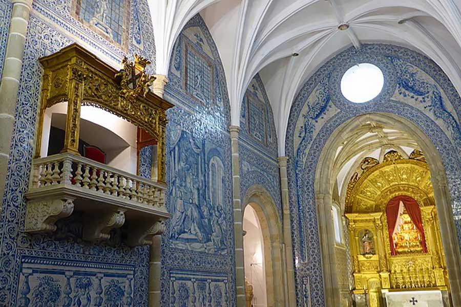 Colourful tiled church interior, Evora, Portugal