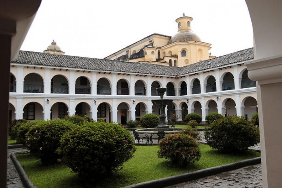 Architectural arches of a white building, Popayan, Colombia