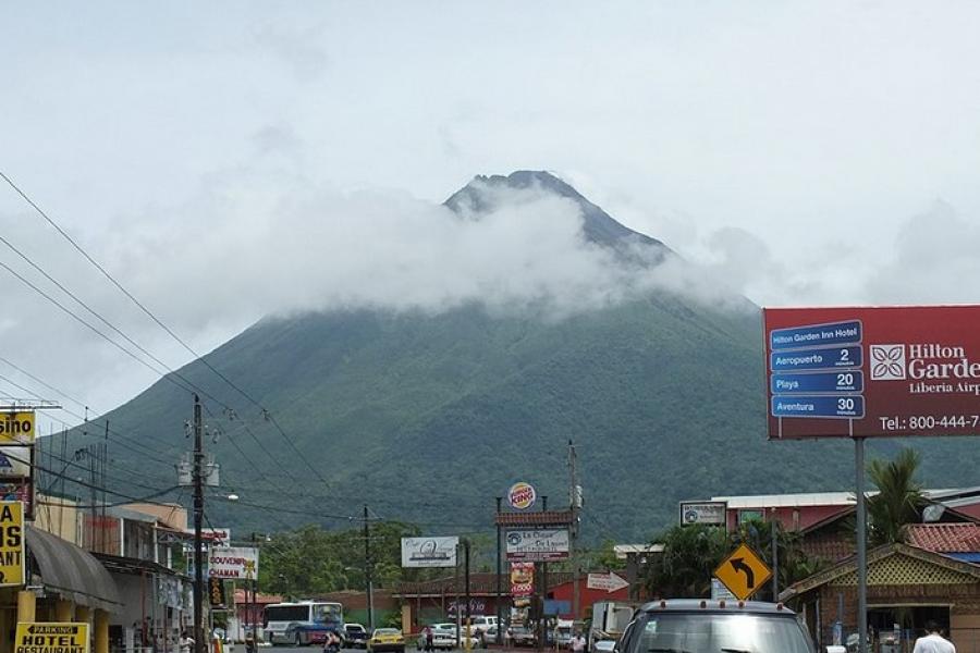 View of Arenal Volcano from small town of La Fortuna, Costa Rica