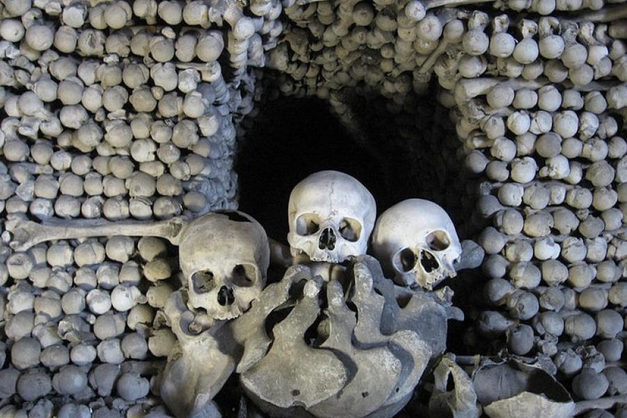 Three-skull display, Sedlec Ossuary