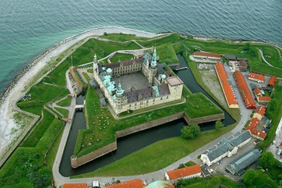 Aerial of Kronborg Castle with moat