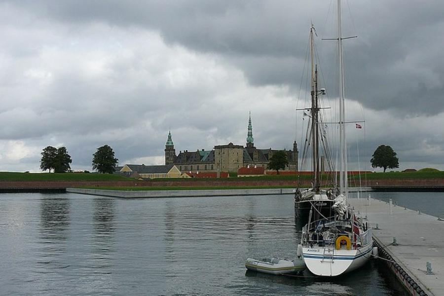 View of Kronborg Castle from sailboat moorings