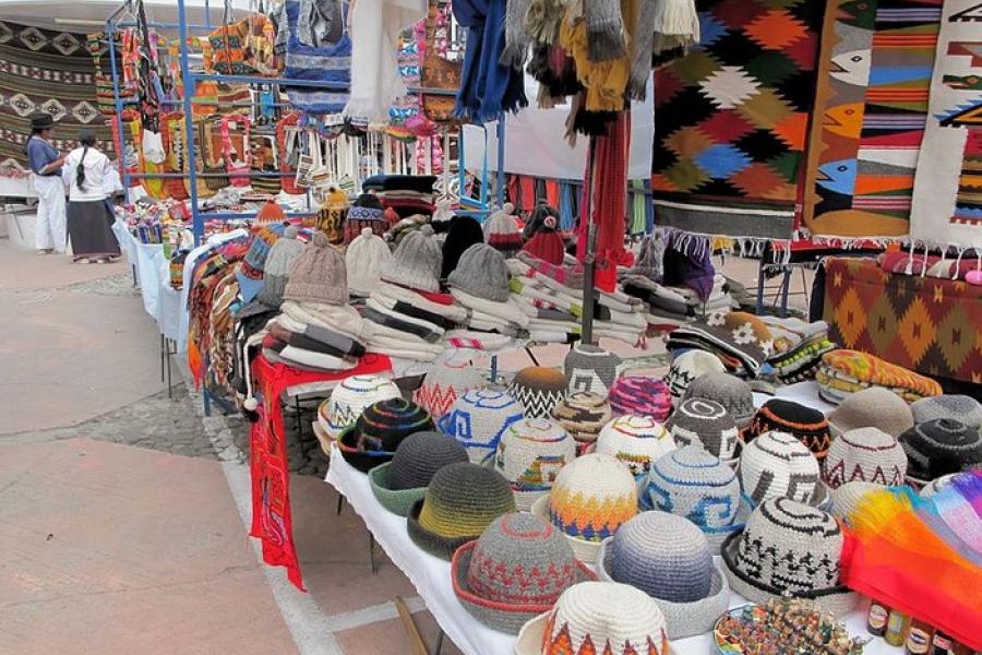 Colourful booths and wares, Otavalo Market